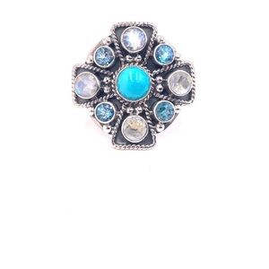 Silver and Blue Gemstone Women's Ring